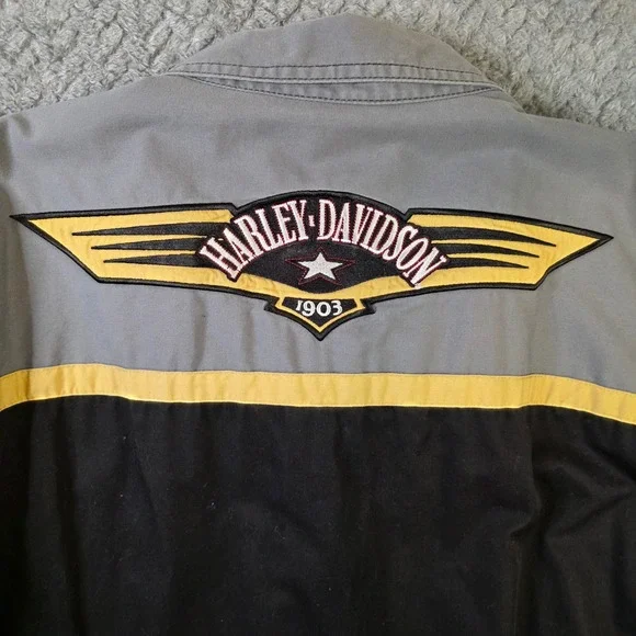 Harley Davidson Shirt 2XL Black Gray Button Up Shop Shirt Embroidered Logo Biker - Picture 9 of 9